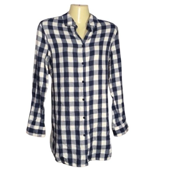 ANTHRO | SILENCE & NOISE PREPPY BLUE GINGHAM BUTTON UP LONG SLEEVE SHIRT DRESS S - Picture 1 of 10